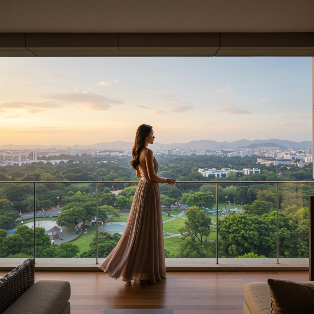 Elegant,Image,Of,A,Asia,Woman,Standing,Sideways,On,The